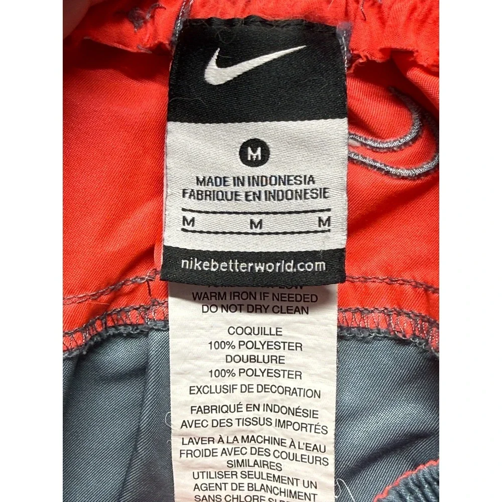 Nike‎ Board Shorts Mens Medium Smoky Gray Red Swoosh Logo Swimwear Drawstring